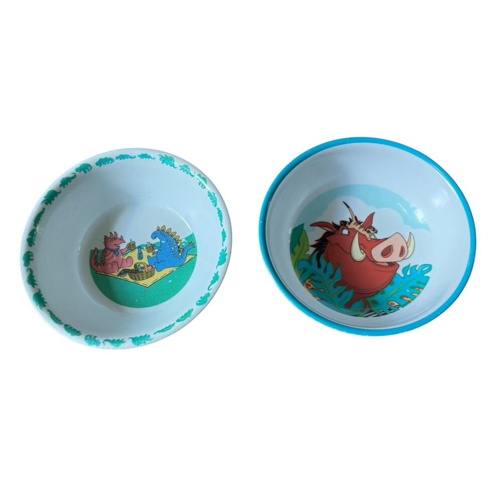 Vintage Melamine Kids Bowl Lot Disney Lion King Pumbaa Dinosaur Taiwan Kitchen